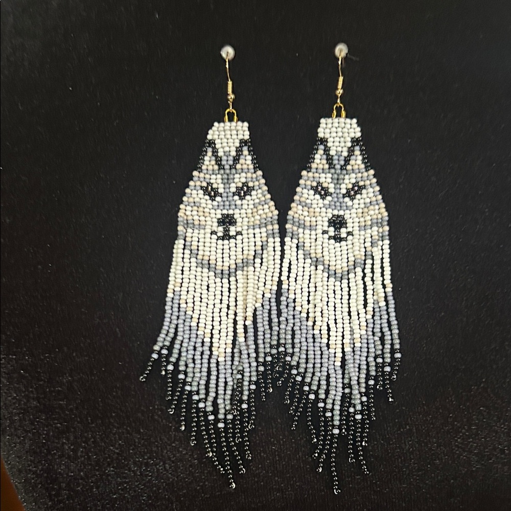 Beaded Wolf Earrings